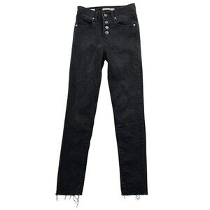 Levis Womens Mile High Super Skinny Jeans 24 Black Denim Frayed Hem Button Fly